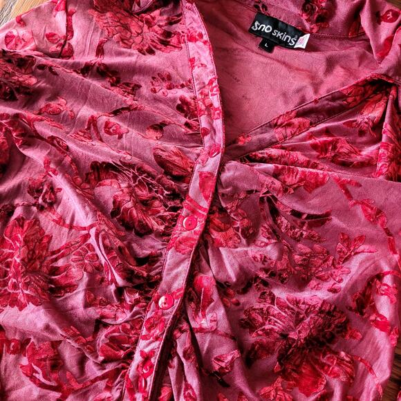 Vtg Sno Skins Velvet Burnout Burgundy Top Sz L - Picture 4 of 6